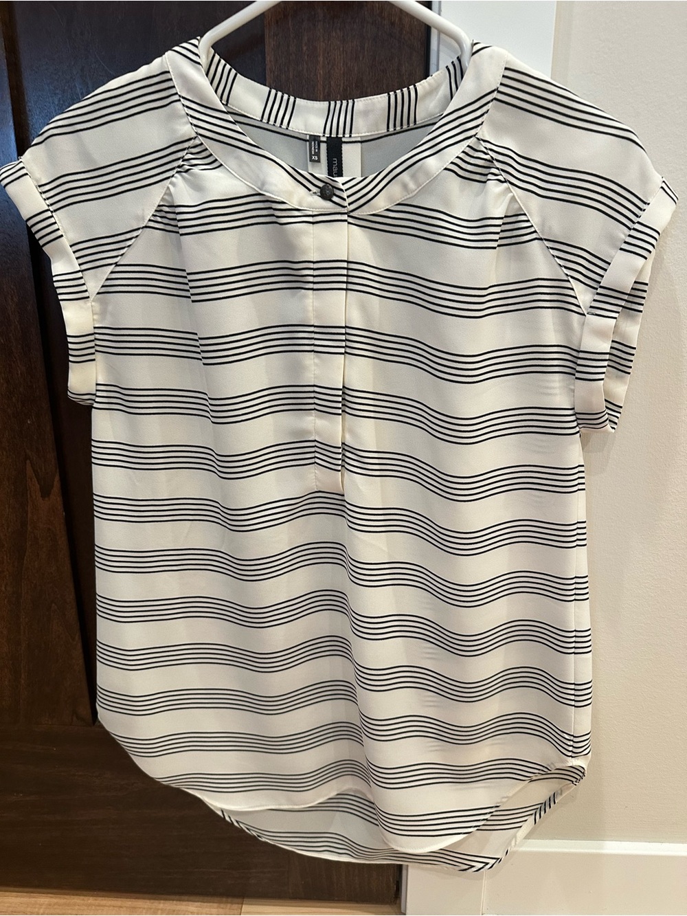 Maurices Black and White Striped Short Sleeve Blouse